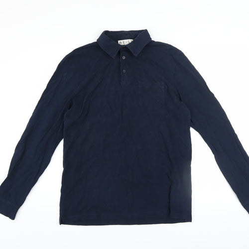 Reiss Men's Blue Long Sleeve Cotton Button-Up Polo Shirt Size M