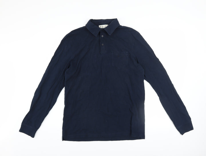 Reiss Men's Blue Long Sleeve Cotton Button-Up Polo Shirt Size M