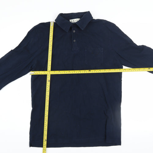 Reiss Men's Blue Long Sleeve Cotton Button-Up Polo Shirt Size M