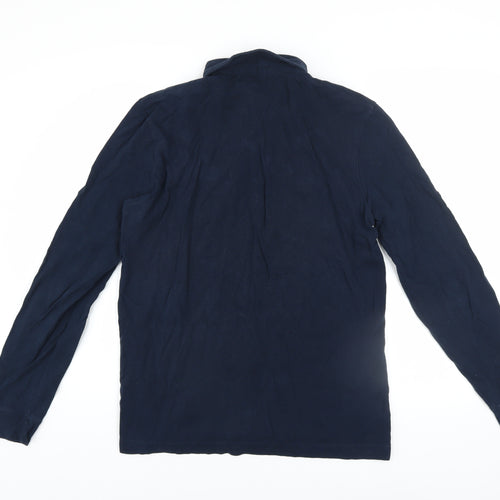Reiss Men's Blue Long Sleeve Cotton Button-Up Polo Shirt Size M