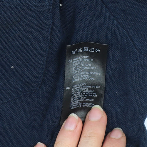 Reiss Men's Blue Long Sleeve Cotton Button-Up Polo Shirt Size M