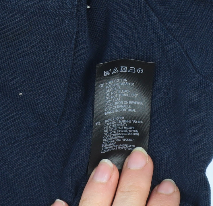 Reiss Men's Blue Long Sleeve Cotton Button-Up Polo Shirt Size M