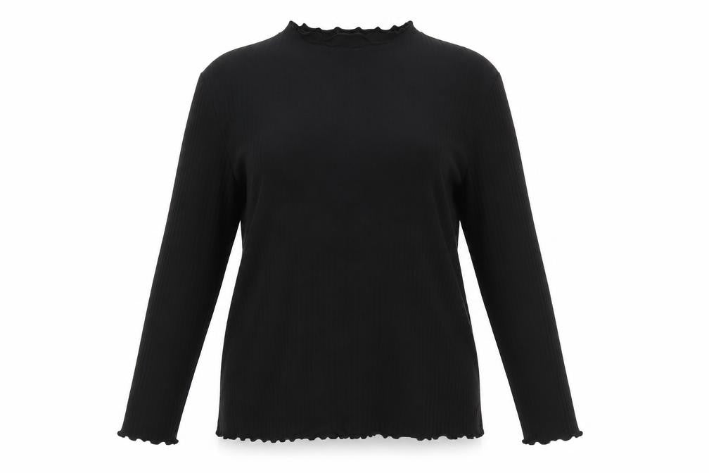 Front view of Only Women's Black High Neck Long Sleeve Jersey Top, size XL