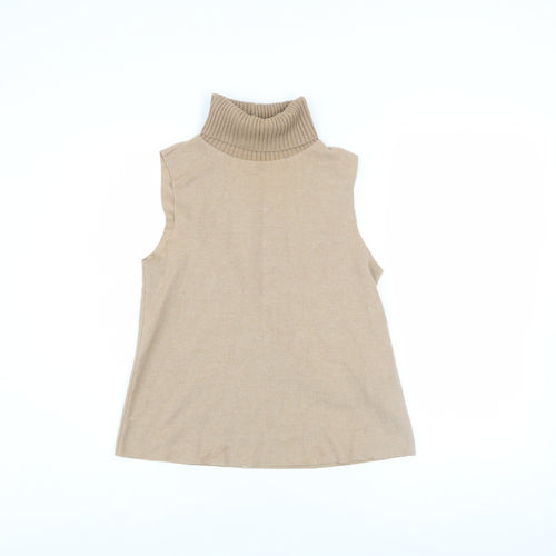 ZARA Womens Beige Sleeveless Roll Neck Vest Jumper Size S