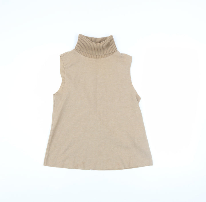 ZARA Womens Beige Sleeveless Roll Neck Vest Jumper Size S