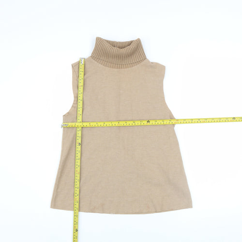 ZARA Womens Beige Sleeveless Roll Neck Vest Jumper Size S