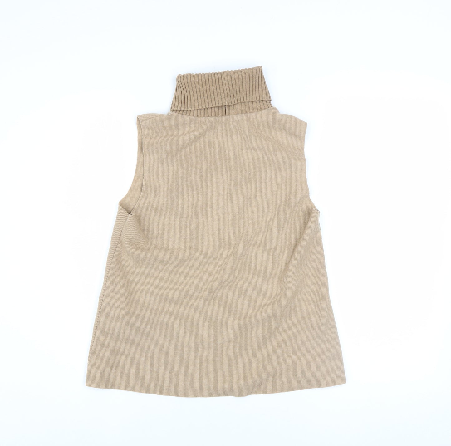 ZARA Womens Beige Sleeveless Roll Neck Vest Jumper Size S