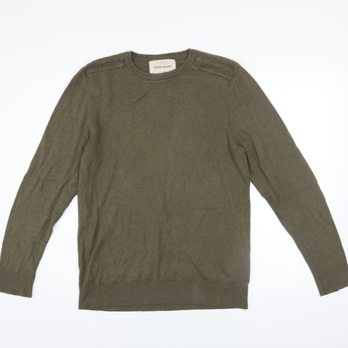 River Island Mens Green S Crew Neck Cotton Blend Jumper