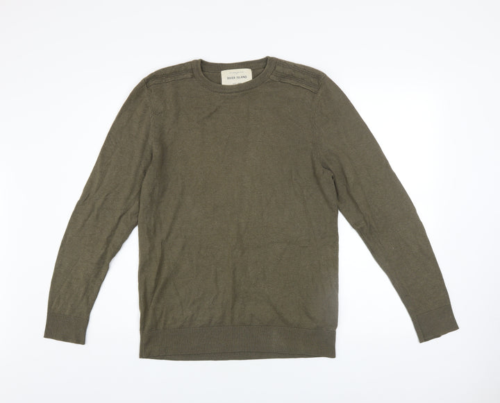 River Island Mens Green S Crew Neck Cotton Blend Jumper