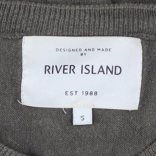 River Island Mens Green S Crew Neck Cotton Blend Jumper