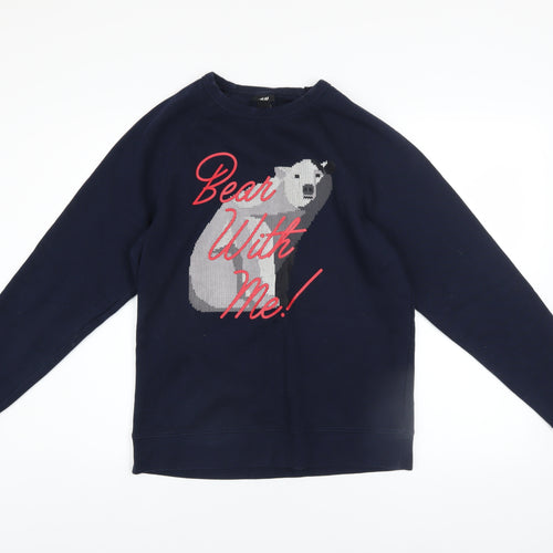 H&M Women's Navy Blue Polar Bear Graphic Pullover Sweatshirt Size Small