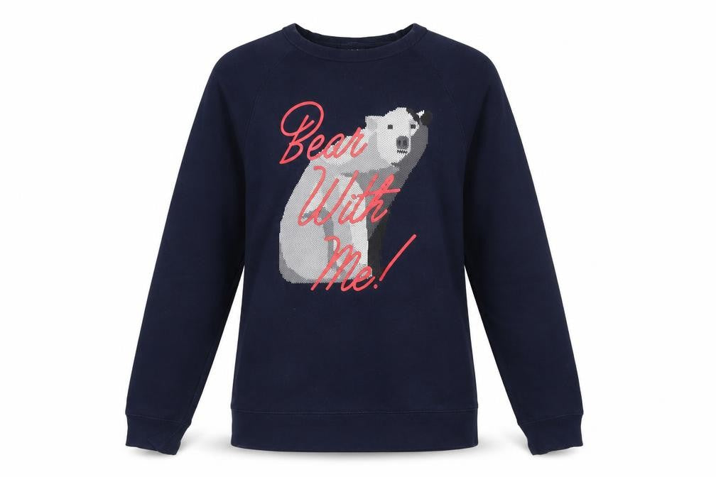Front view of H&M Women's Navy Blue Polar Bear Graphic Pullover Sweatshirt Size Small