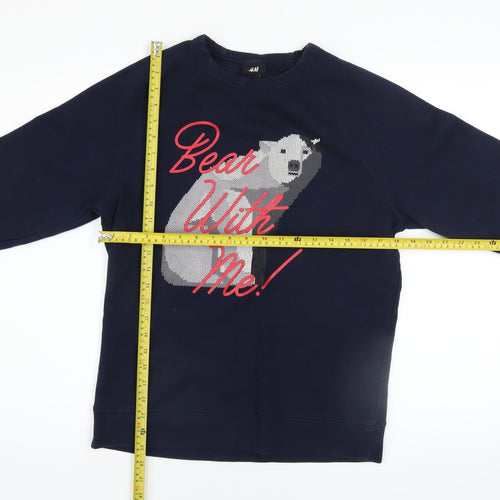 H&M Women's Navy Blue Polar Bear Graphic Pullover Sweatshirt Size Small