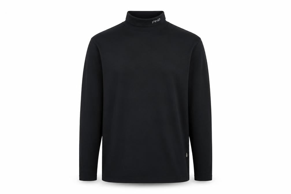 Front view of PING Men's Black High Neck Long Sleeve Pullover Sweatshirt, size L