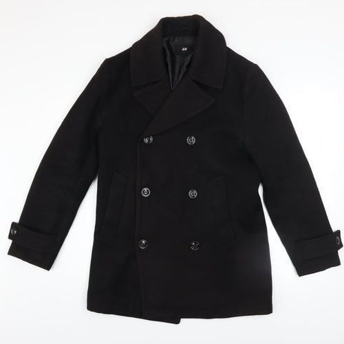 H&M Men’s Black 36 Regular Pea Coat Wool-Look Winter Jacket