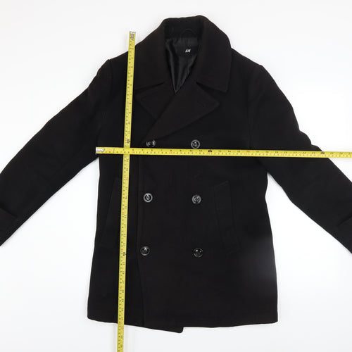 H&M Men’s Black 36 Regular Pea Coat Wool-Look Winter Jacket