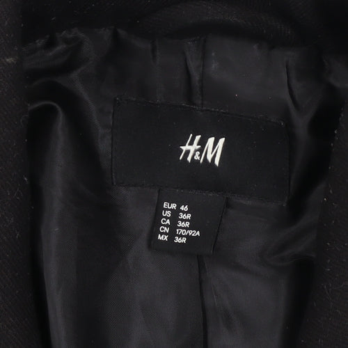 H&M Men’s Black 36 Regular Pea Coat Wool-Look Winter Jacket