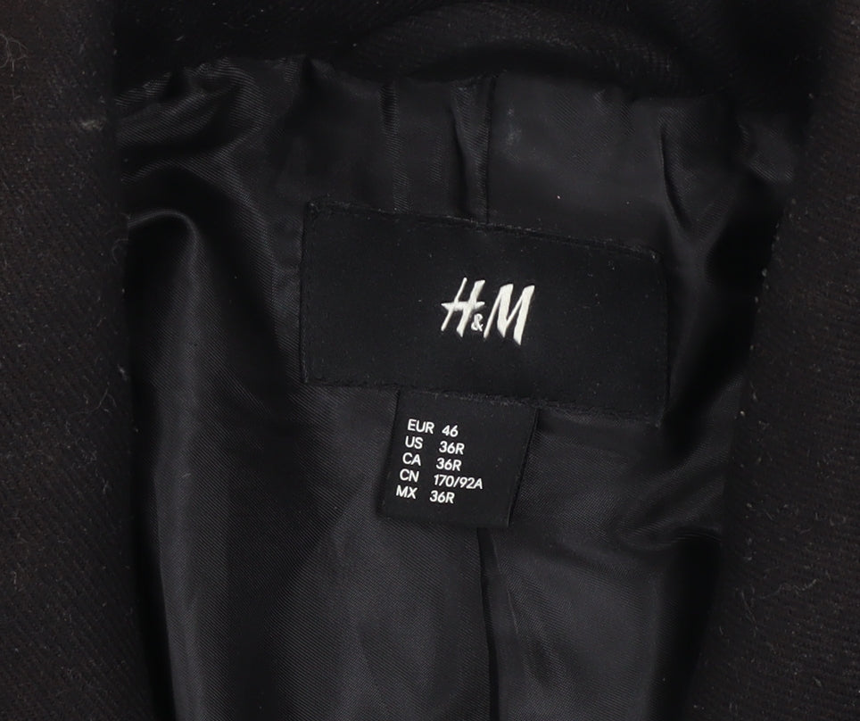H&M Men’s Black 36 Regular Pea Coat Wool-Look Winter Jacket