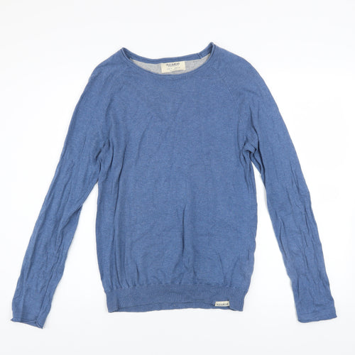 Pull & Bear Men's Blue Cotton Crew Neck Jumper Size M