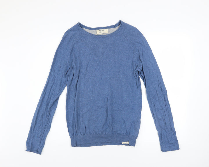 Pull & Bear Men's Blue Cotton Crew Neck Jumper Size M