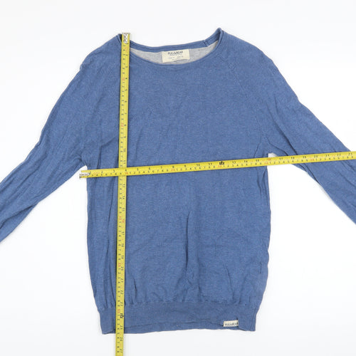 Pull & Bear Men's Blue Cotton Crew Neck Jumper Size M