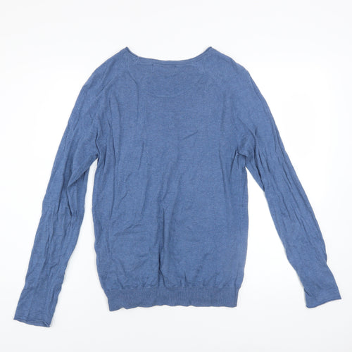 Pull & Bear Men's Blue Cotton Crew Neck Jumper Size M