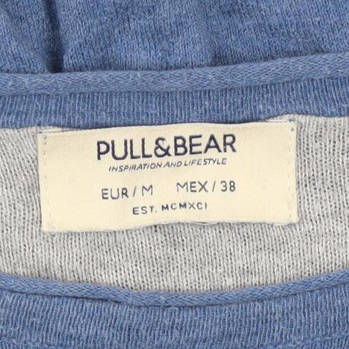 Pull & Bear Men's Blue Cotton Crew Neck Jumper Size M