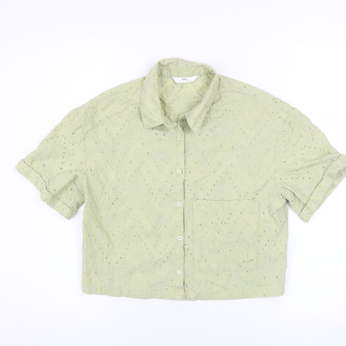 Marks and Spencer Girls Green Embroidered Cropped Button-Up Shirt 11-12 Years