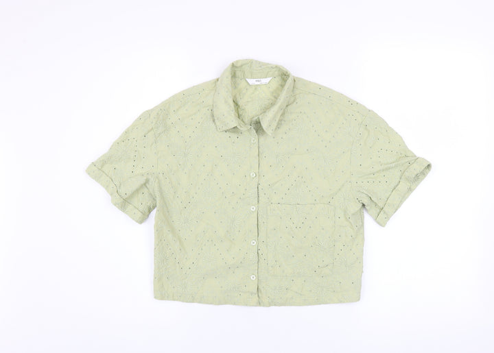 Marks and Spencer Girls Green Embroidered Cropped Button-Up Shirt 11-12 Years