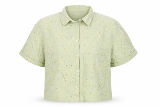 Marks & Spencer Girls Green Embroidered Cropped Button-Up Shirt 11-12 Years