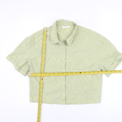Marks and Spencer Girls Green Embroidered Cropped Button-Up Shirt 11-12 Years