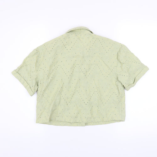 Marks and Spencer Girls Green Embroidered Cropped Button-Up Shirt 11-12 Years