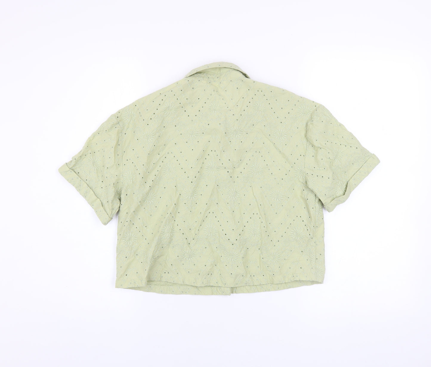 Marks and Spencer Girls Green Embroidered Cropped Button-Up Shirt 11-12 Years