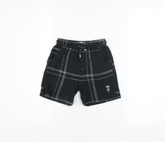 River Island Boys Black Check Sweat Shorts 5-6 Years Drawstring Waist