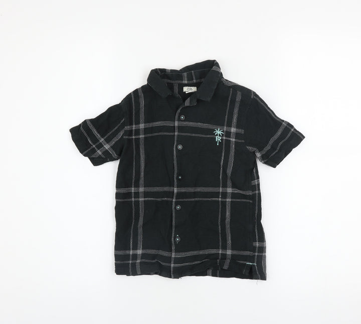 River Island Boys Black Check Button-Up Shirt 5-6 Years Cotton Casual