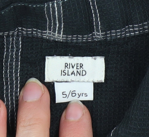 River Island Boys Black Check Button-Up Shirt 5-6 Years Cotton Casual