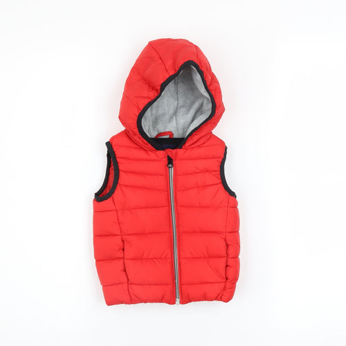 Next Unisex Baby Red Puffer Hooded Waistcoat 6-9 Months Polyester