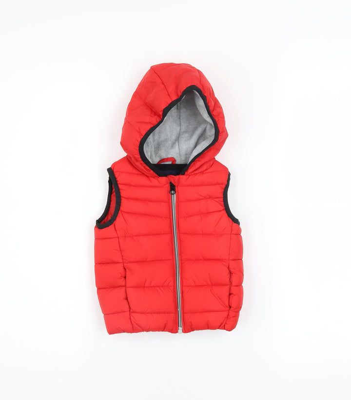 Next Unisex Baby Red Puffer Hooded Waistcoat 6-9 Months Polyester