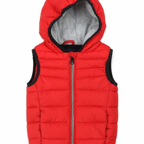Next Unisex Baby Red Puffer Hooded Waistcoat 6-9 Months Polyester