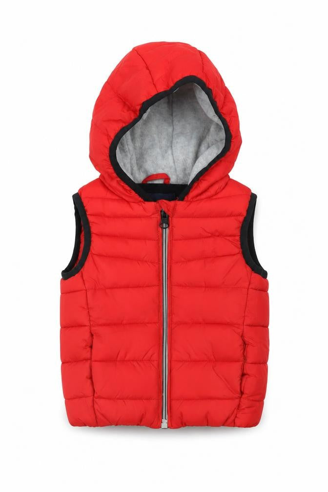 Next Unisex Baby Red Puffer Hooded Waistcoat 6-9 Months Polyester