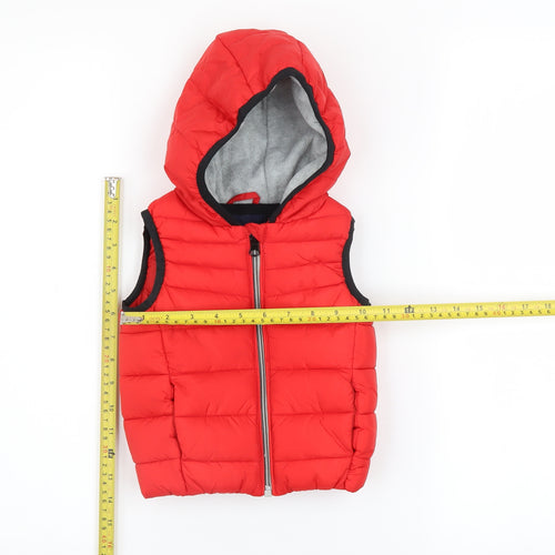 Next Unisex Baby Red Puffer Hooded Waistcoat 6-9 Months Polyester