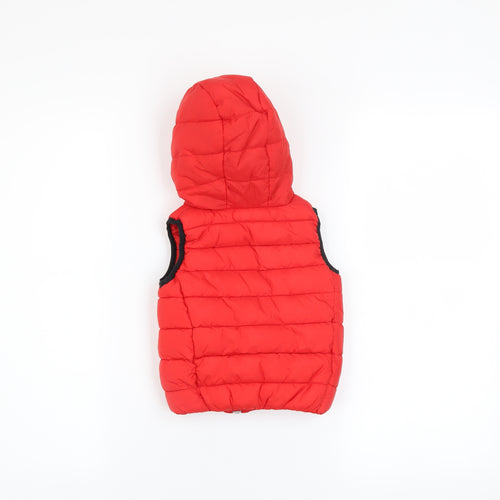 Next Unisex Baby Red Puffer Hooded Waistcoat 6-9 Months Polyester