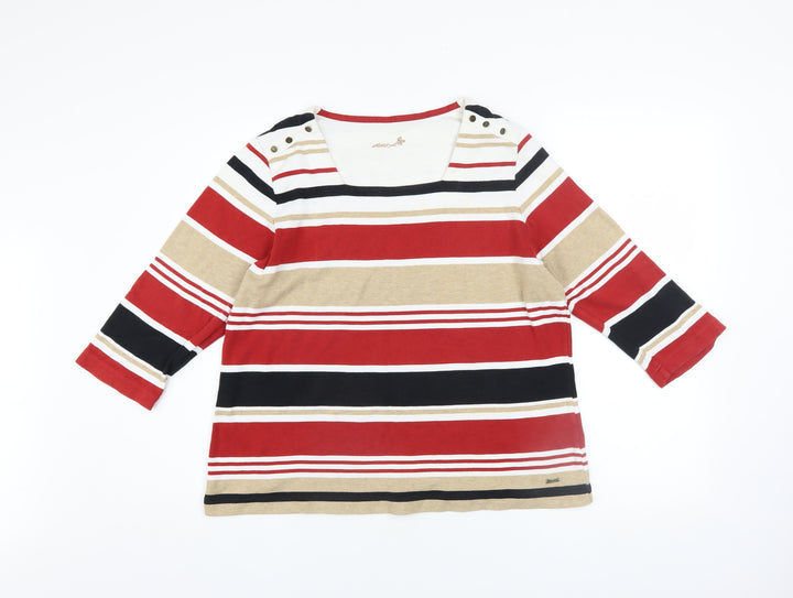 Desigual Women’s Multicoloured Striped 3/4 Sleeve Cotton T-Shirt Size 18