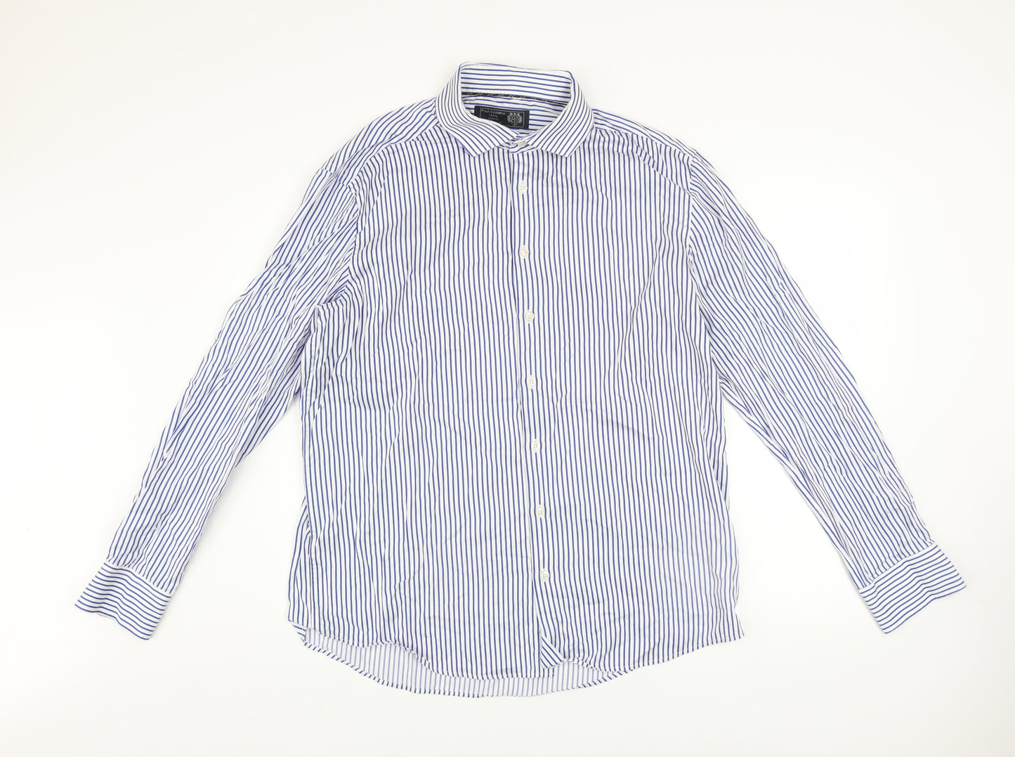 Paul Costelloe Men Blue Striped Cotton Long Sleeve Regular Fit Shirt L