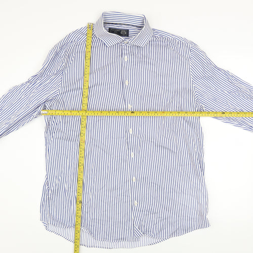 Paul Costelloe Men Blue Striped Cotton Long Sleeve Regular Fit Shirt L