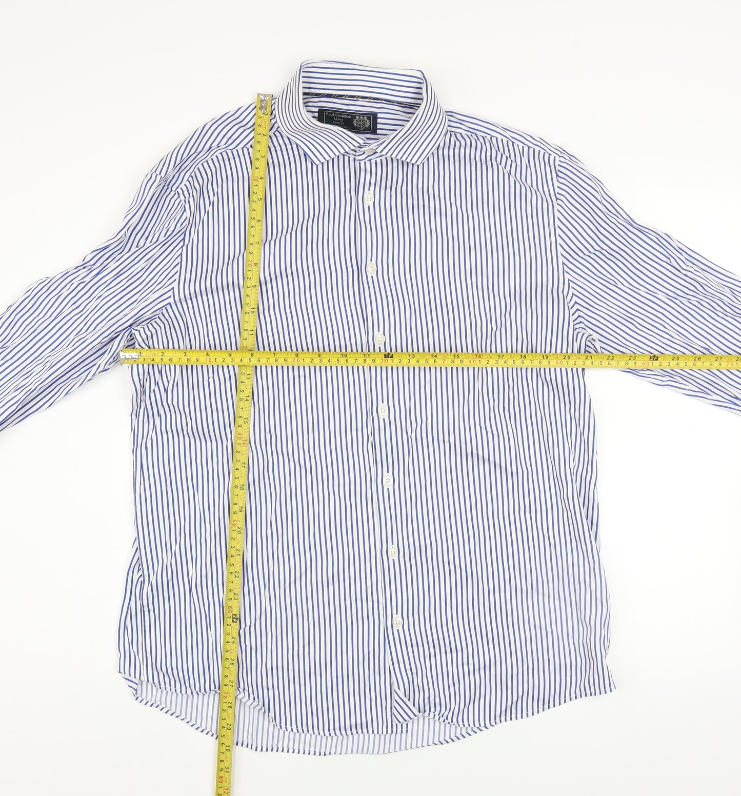 Paul Costelloe Men Blue Striped Cotton Long Sleeve Regular Fit Shirt L