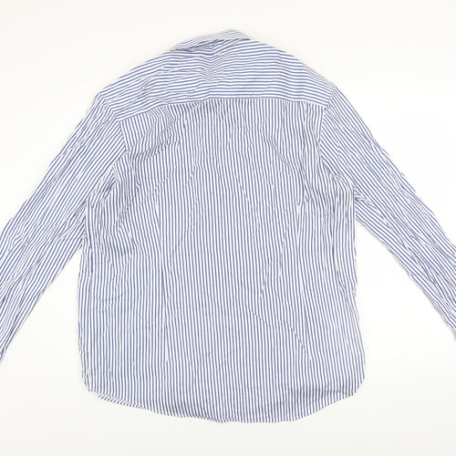 Paul Costelloe Men Blue Striped Cotton Long Sleeve Regular Fit Shirt L