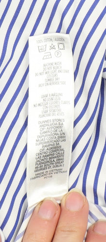 Paul Costelloe Men Blue Striped Cotton Long Sleeve Regular Fit Shirt L