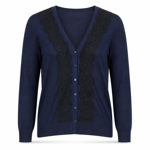 H&M Women's Blue Lace Trim Button Cardigan Size 8 V-Neck Knit