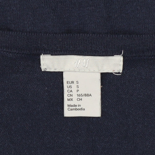 H&M Women's Blue Lace Trim Button Cardigan Size 8 V-Neck Knit